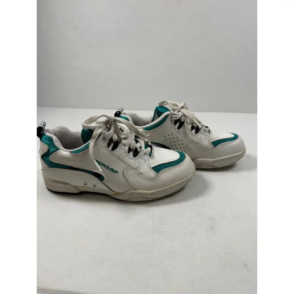 Dunlop Vintage 90s Women's Tennis Court Sneakers WB4000 White Leather Green 6.5